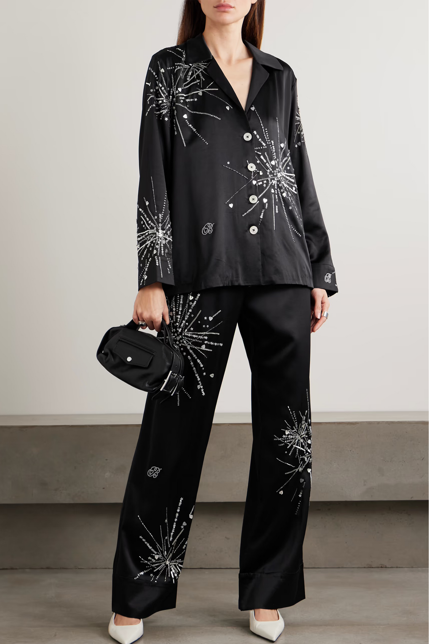 Louis Sequin-Embellished Silk-Blend Satin Pajama Shirt