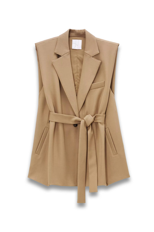 Tie Belt Cape Waistcoat, Camel