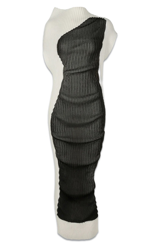 Colour-block Technical-pleated Midi Dress