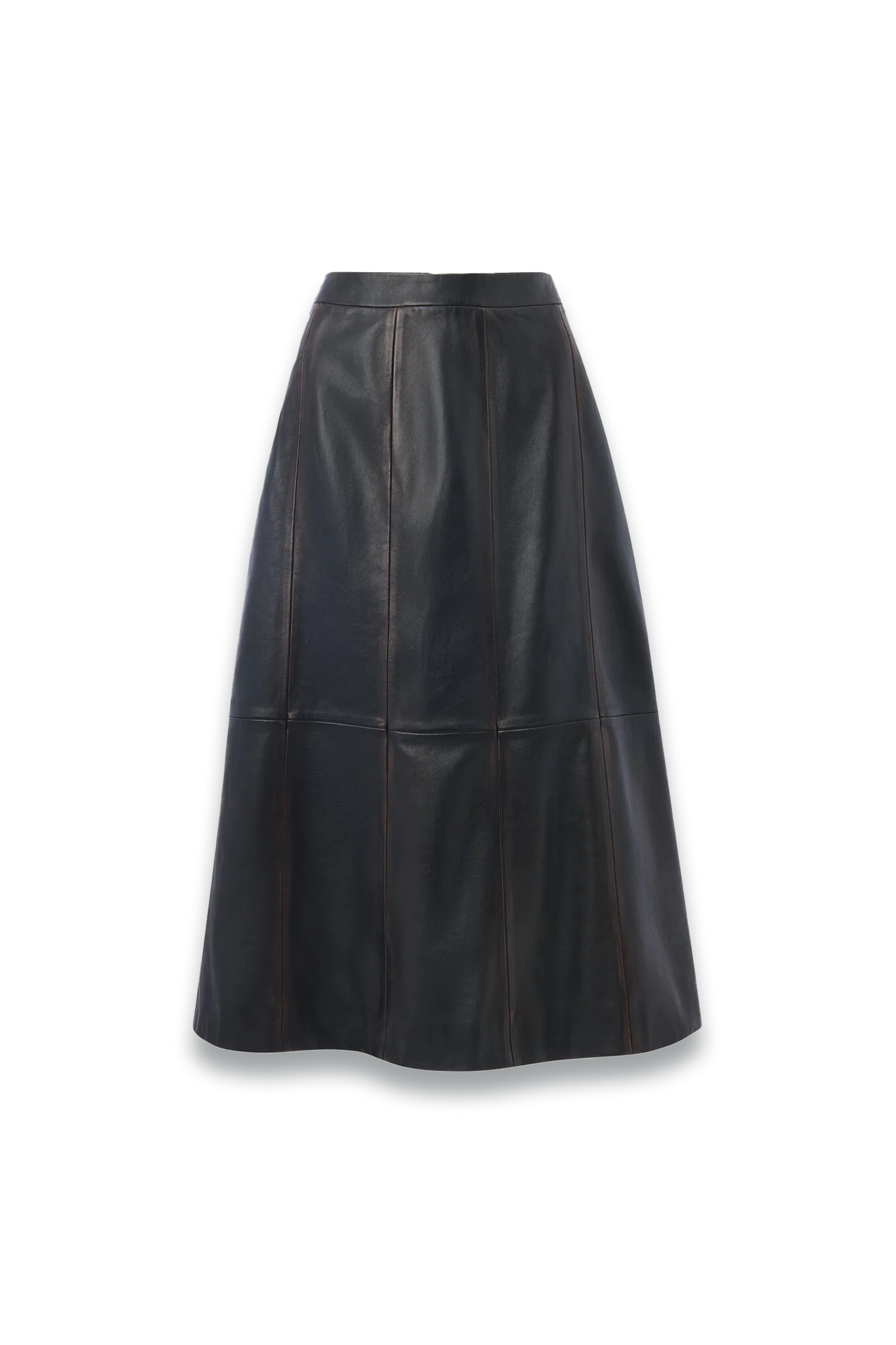 Black Burnished Leather Midi Skirt