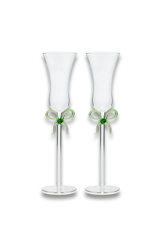 Moda Domus Set-of-Two Bow-Detailed Glass Champagne Flutes