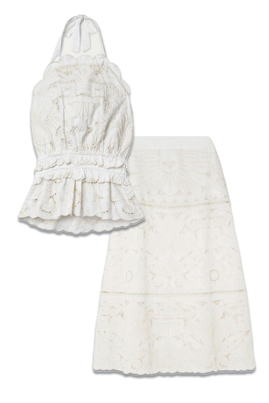 Blaire Broderie Anglaise Organic Cotton Halterneck Top and Skirt