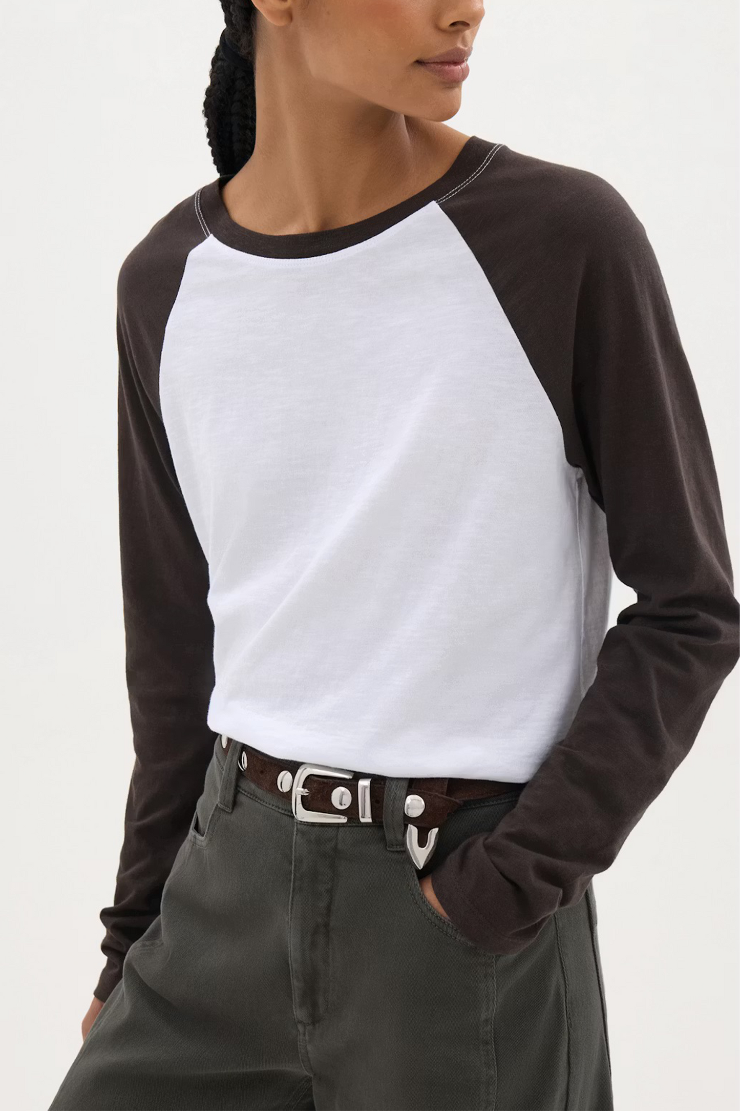 Blake Baseball Long Sleeve T-Shirt in Dark Brown