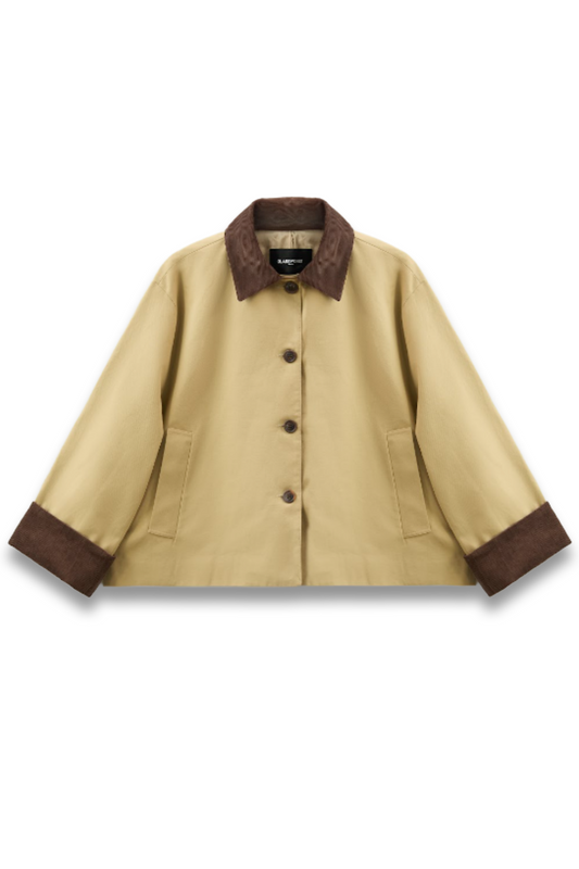 Beige and Brown Corduroy Collar Jacket