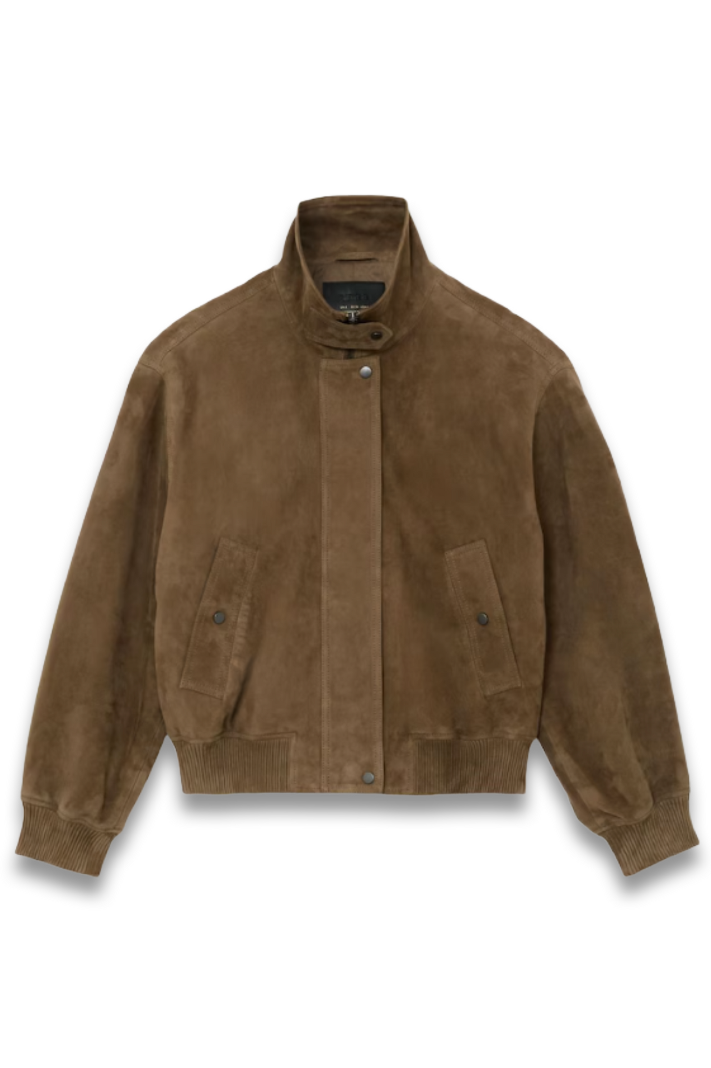 Suede Funnel-Neck Bomber Jacket