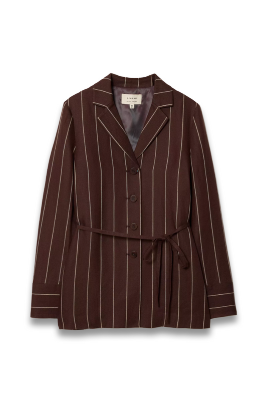 Pinstripe Relaxed Linen-blend Shacket
