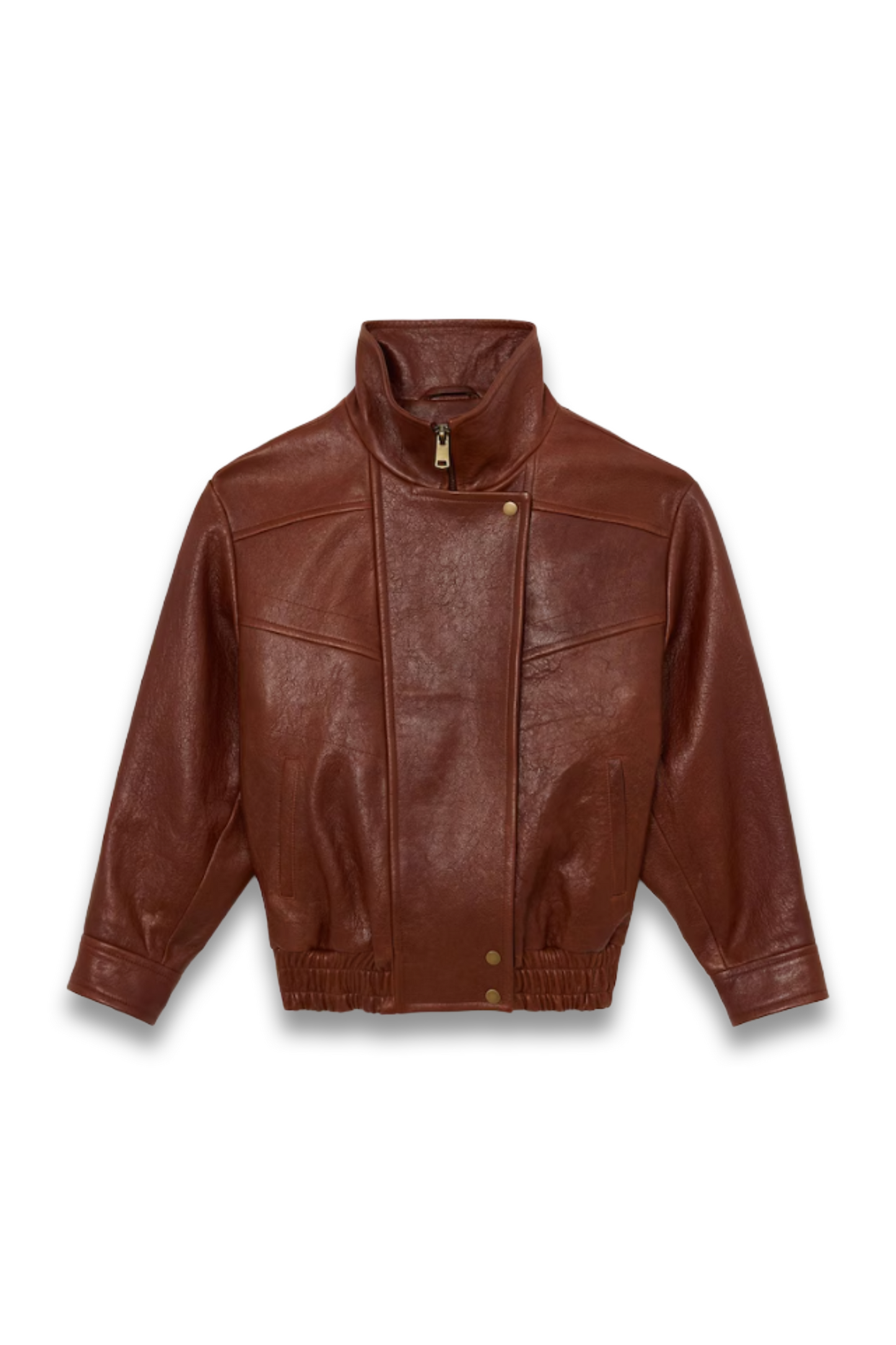 Textured Leather Oversized Jacket in Chestnut Brown