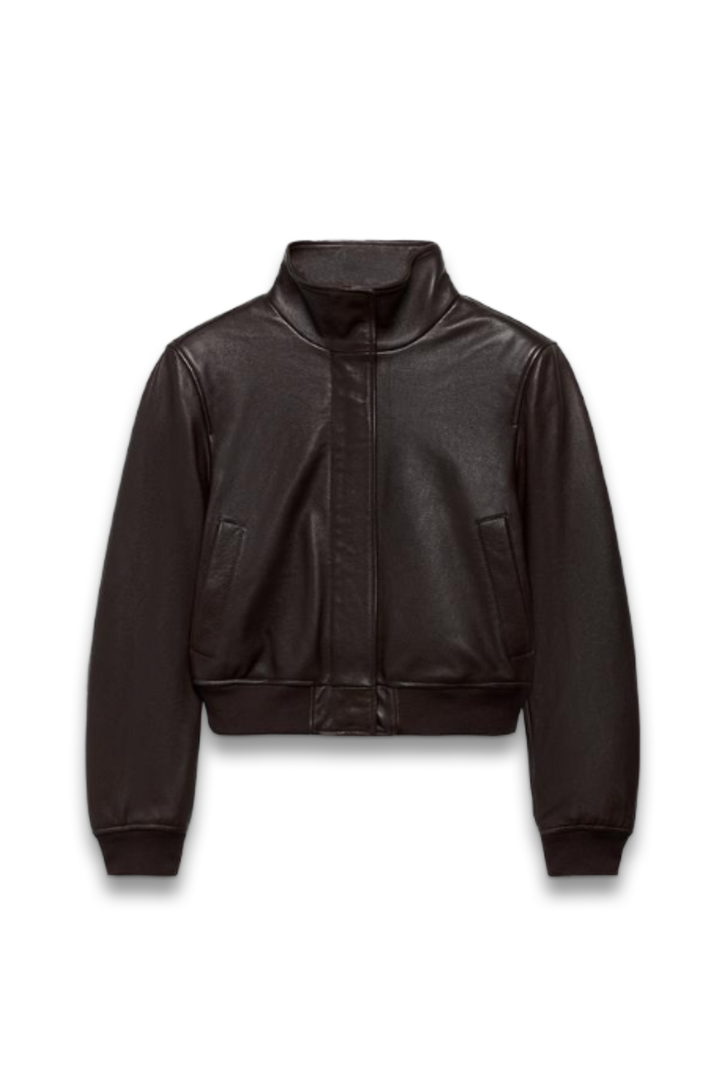 Leather Bomber Jacket with Shoulder Pads