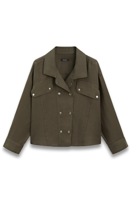 100% Linen Shirt with Snap Button Detail