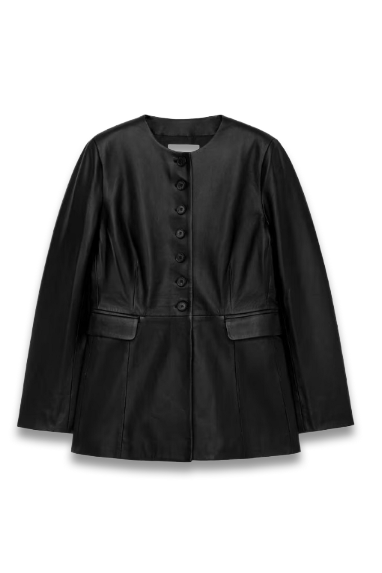 Collarless Leather Blazer