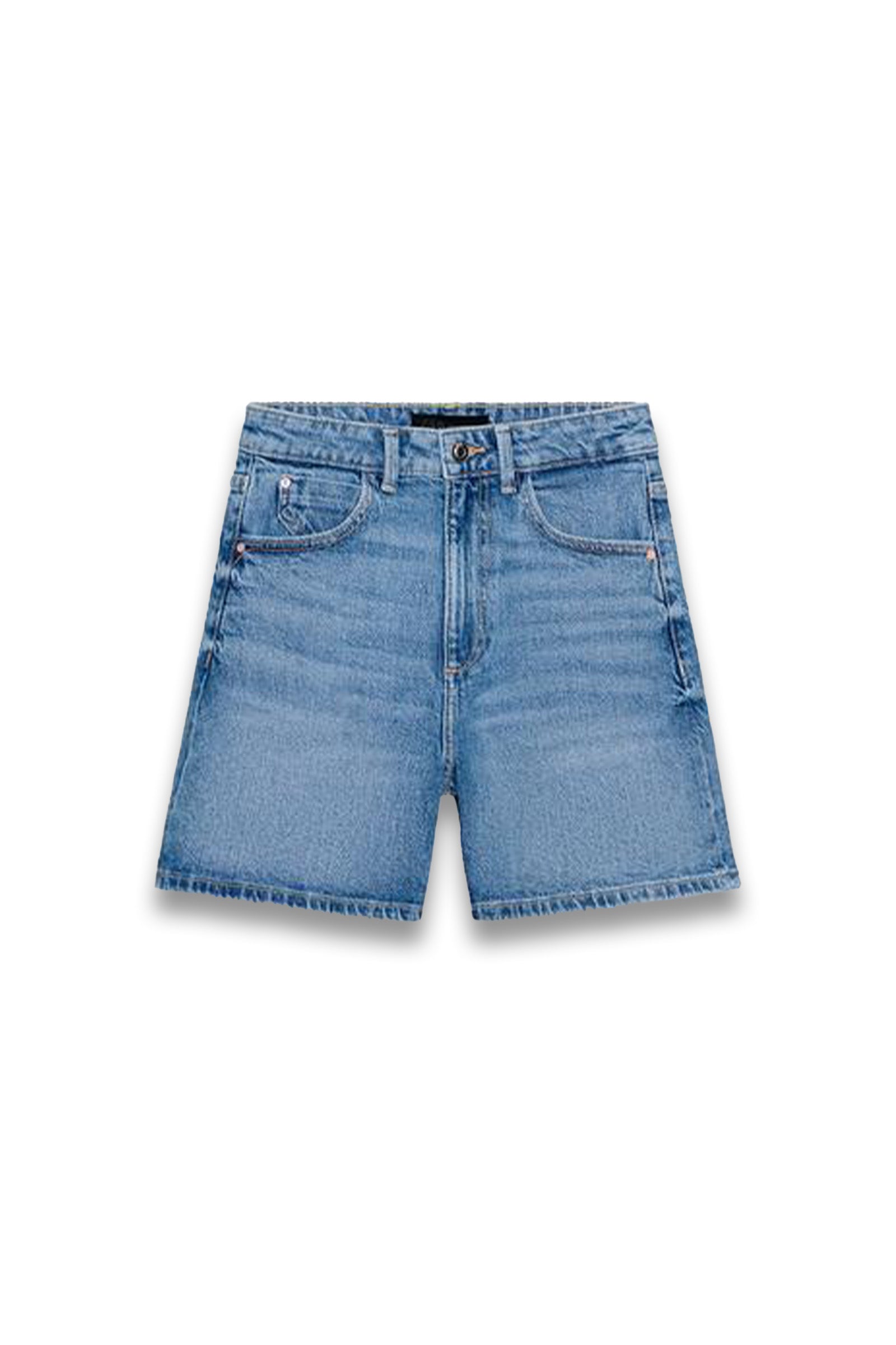 high waisted denim shorts in blue wash 