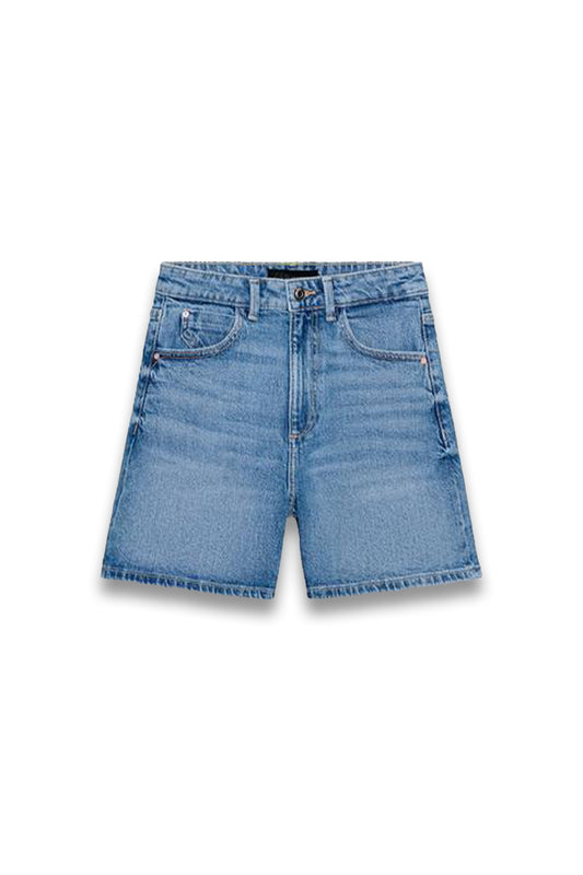 high waisted denim shorts in blue wash 