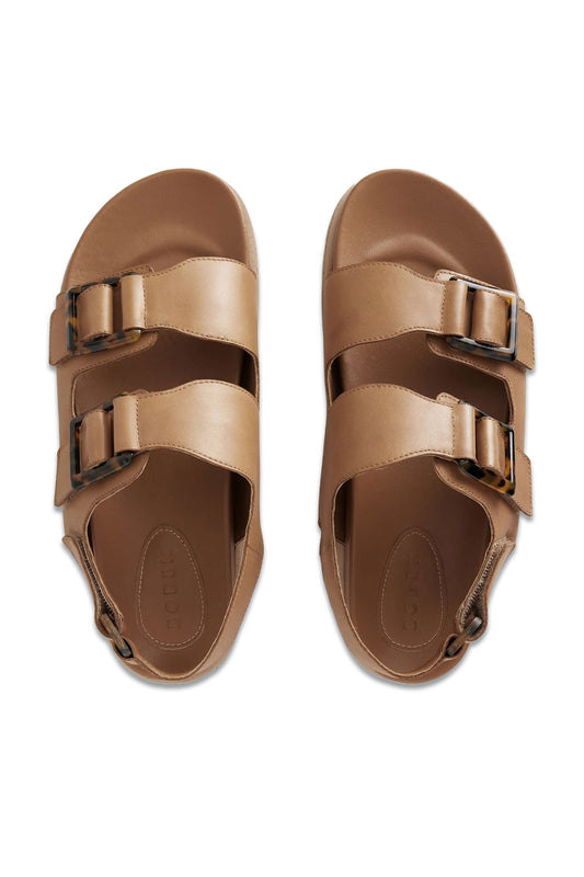 Chunky Brown Flat Buckled Sandals