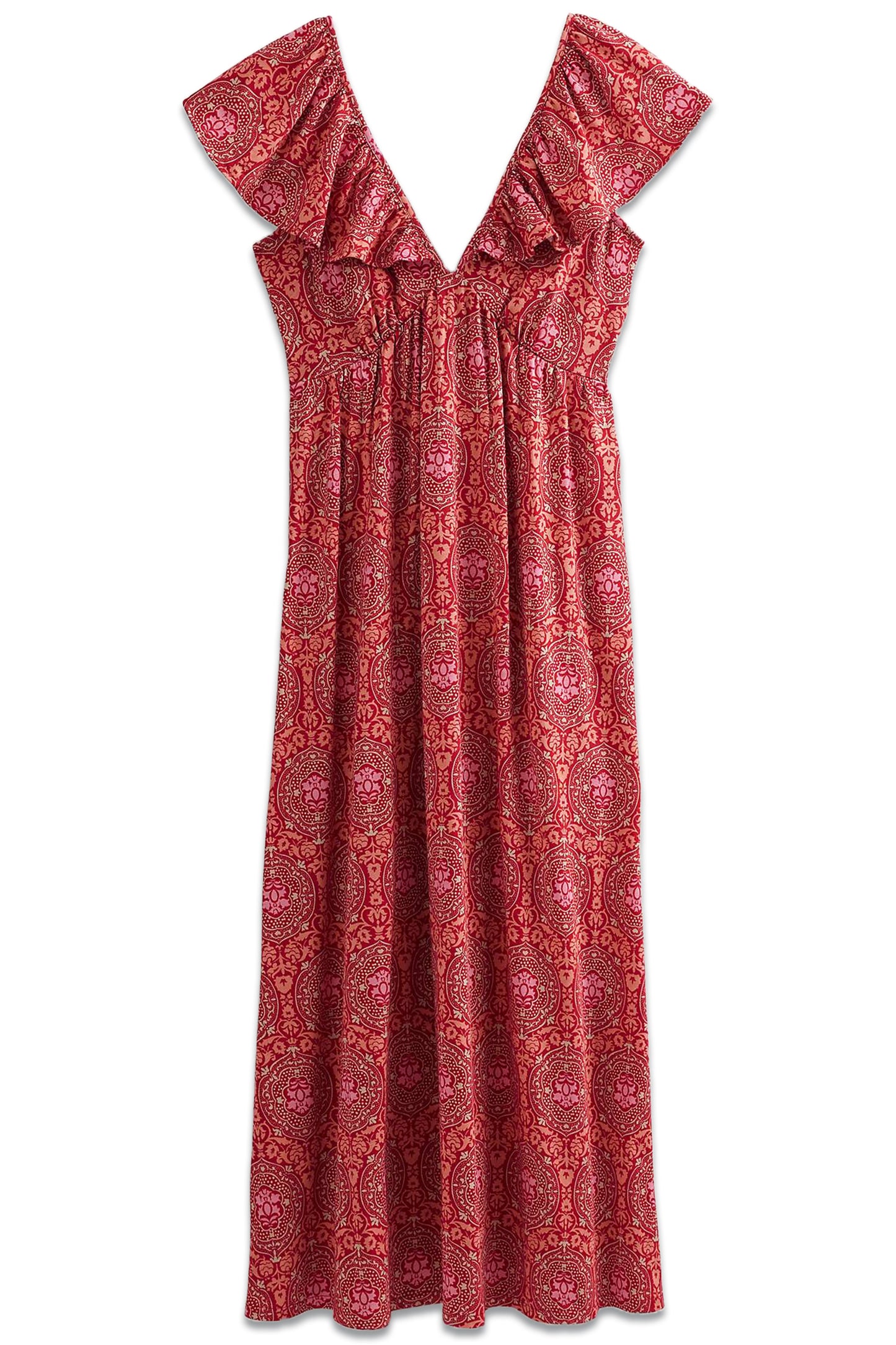 Boden Tie Back Abstract Print Jersey Maxi Dress, Poinsettia