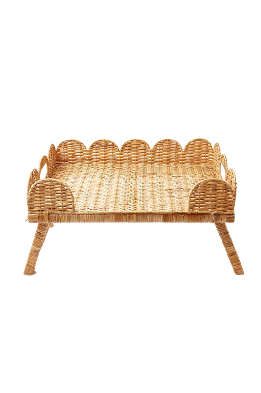 Natural Scalloped Rattan Breakfast Tray