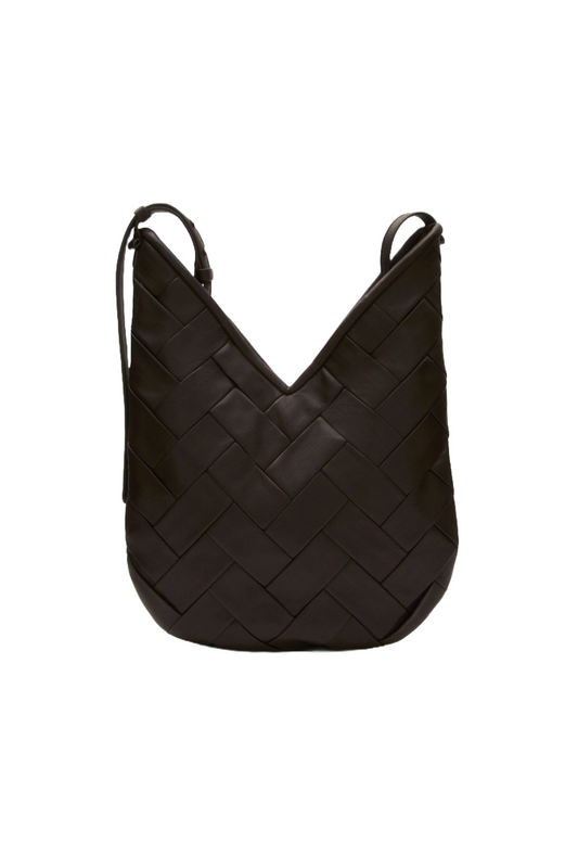Brown Woven Nappa Leather V-Shaped Crossbody Bag