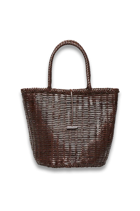 Round Leather Basket Dark Brown