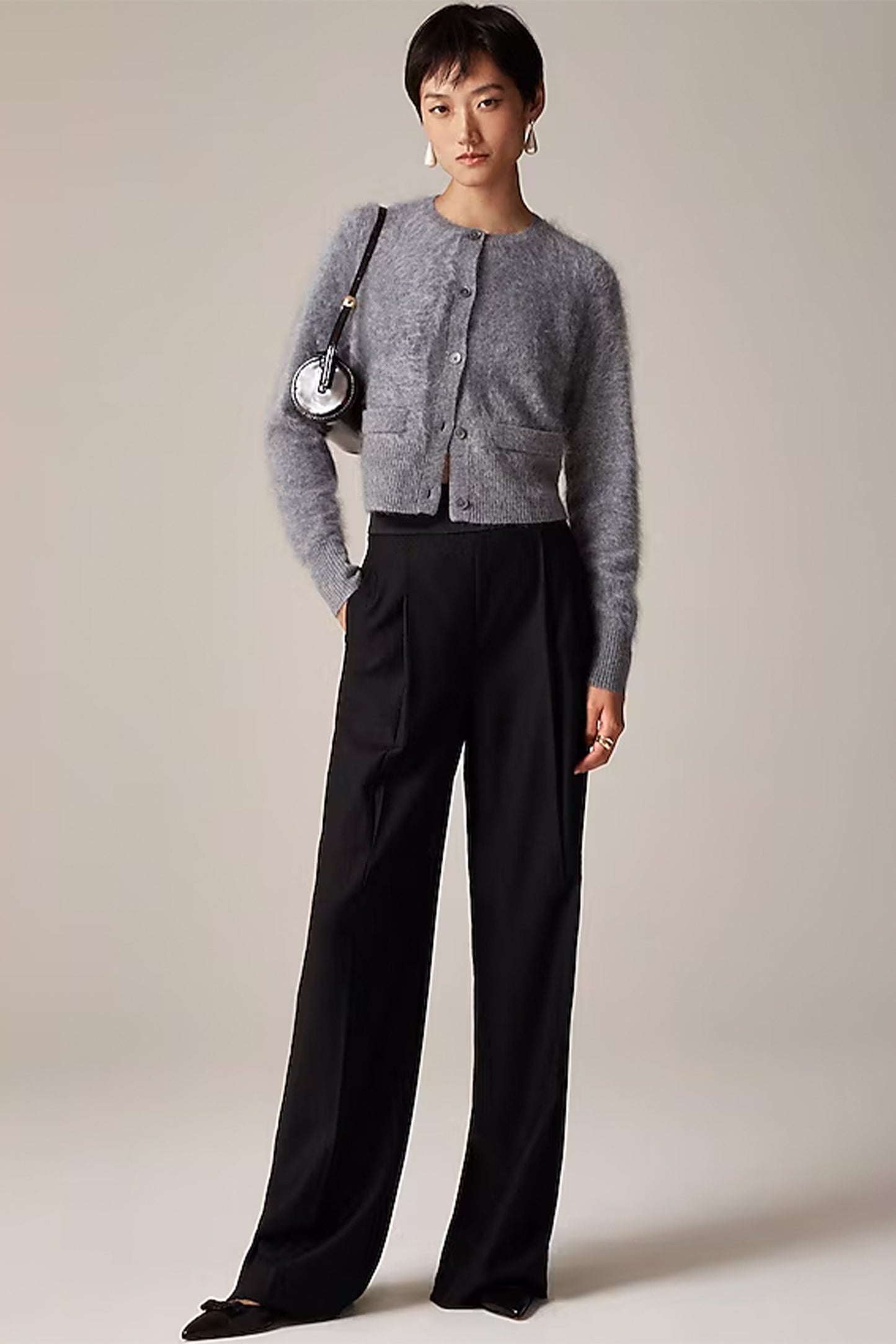 Brushed cashmere fitted cardigan sweater