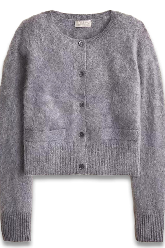 Brushed cashmere fitted cardigan sweater