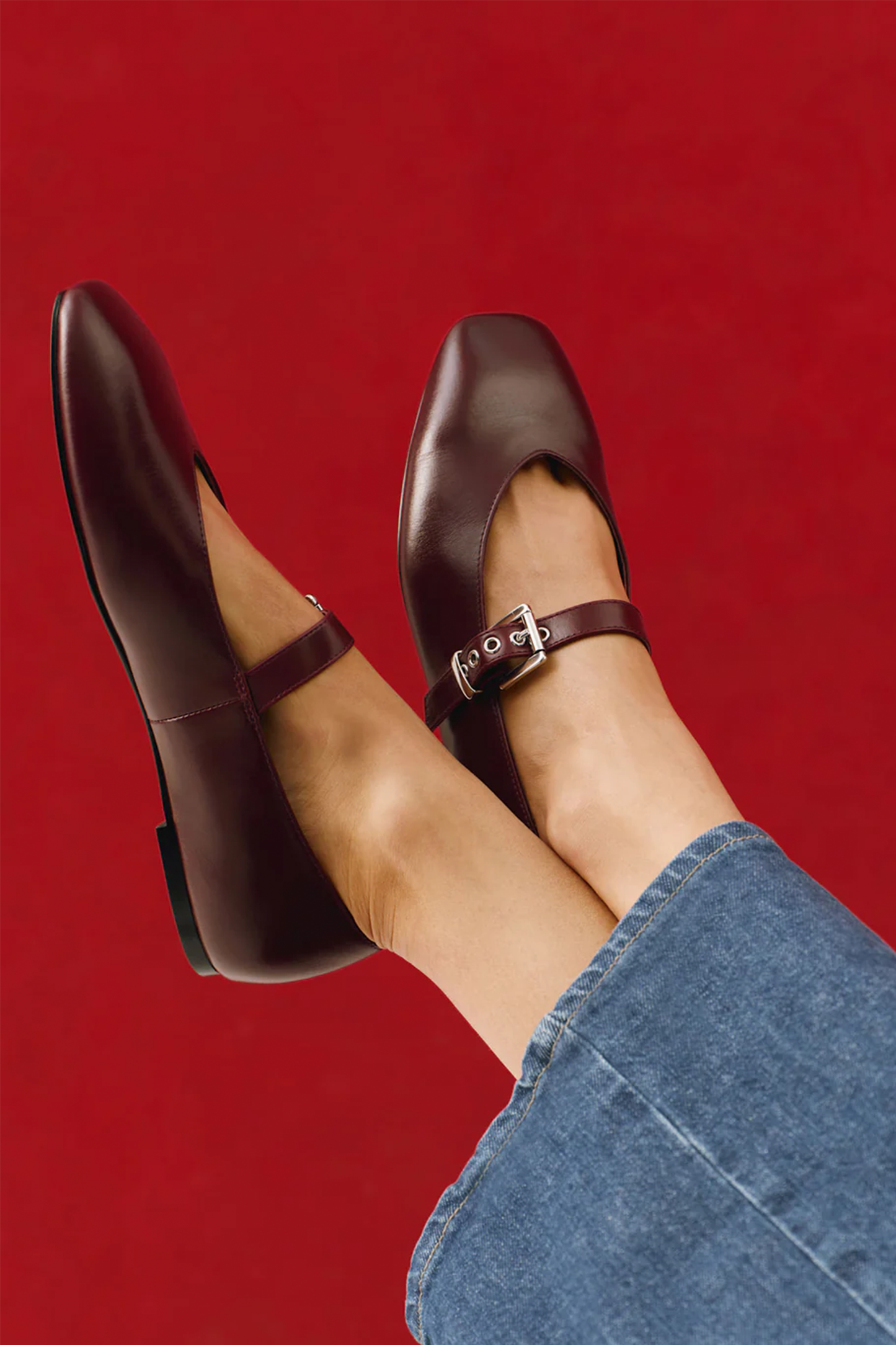Bea Burgundy Leather Ballet Flats