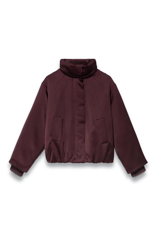 Burgundy Satin Bomber Jacket