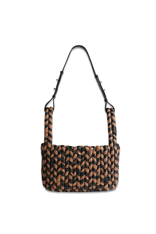 Busket Two-Tone Woven Vegan Leather Shoulder Bag