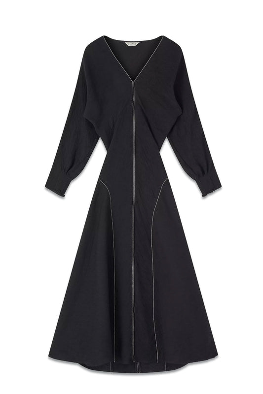 Button Detail Crepe Midi Dress