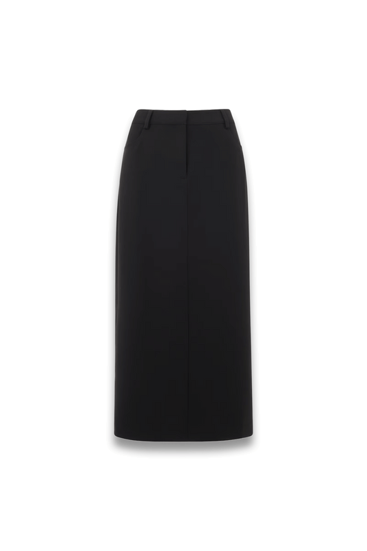 Black Petite Abigail Tailored Midi Skirt