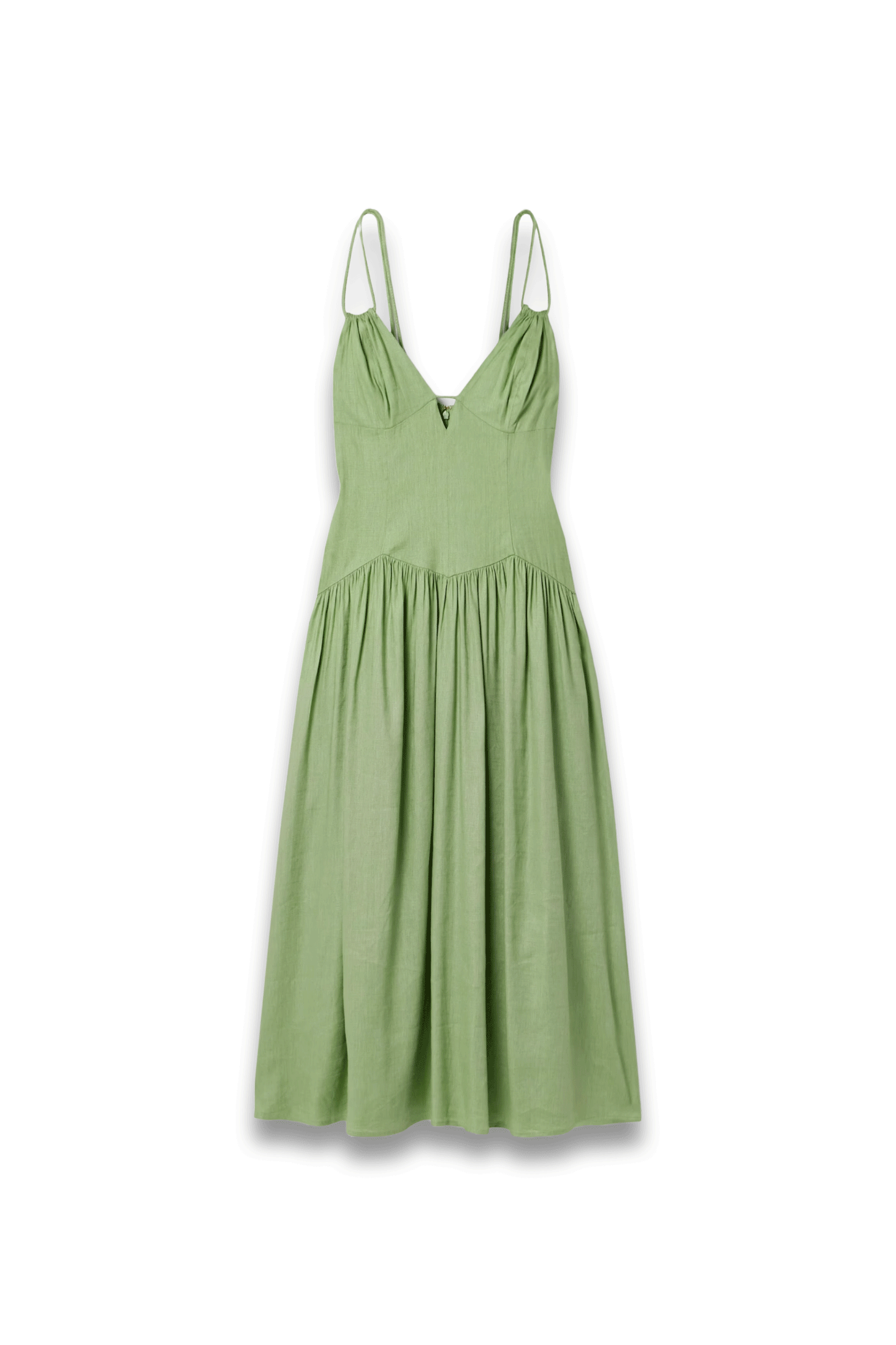 Darcey Gathered Linen-Blend Midi Dress