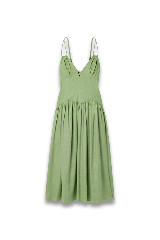 Darcey Gathered Linen-Blend Midi Dress