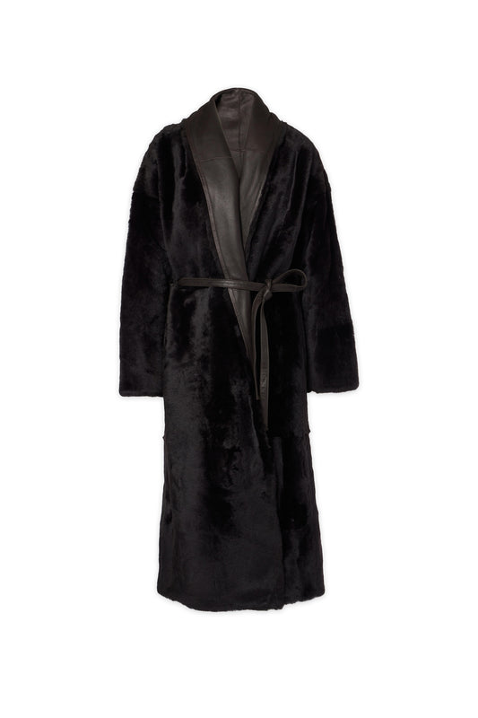 Leather-Trimmed Shearling Coat