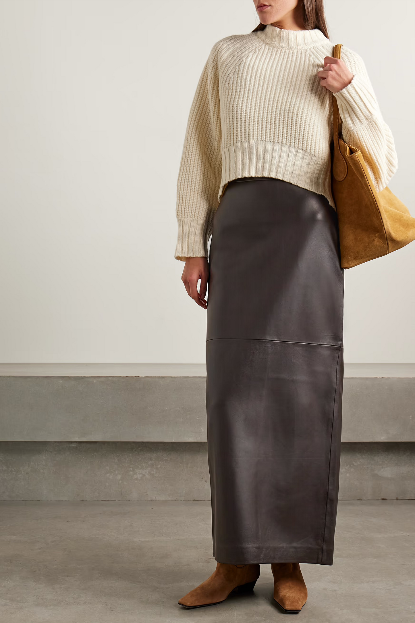 Paneled Leather Maxi Skirt