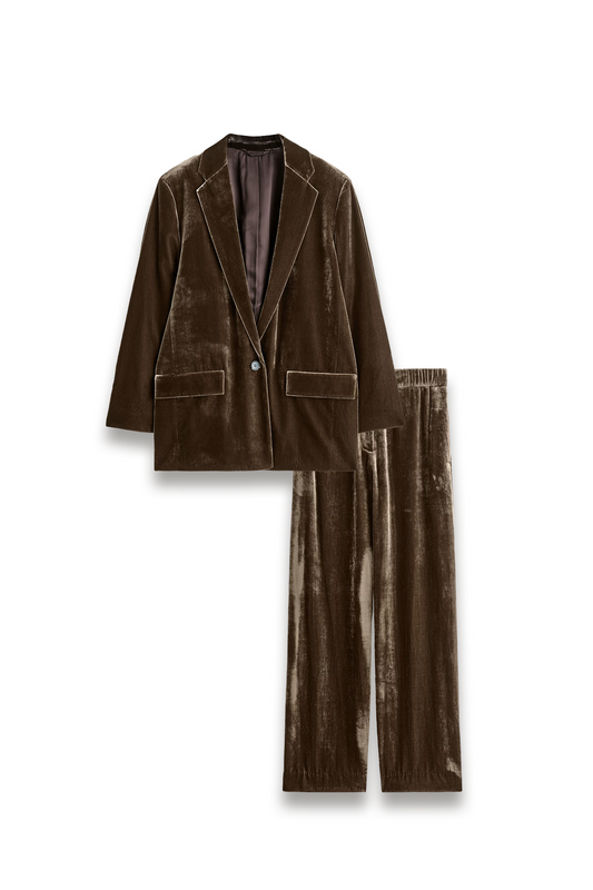 Single-Breasted Velvet Blazer &  Elasticated Straight-Leg Trousers Suit