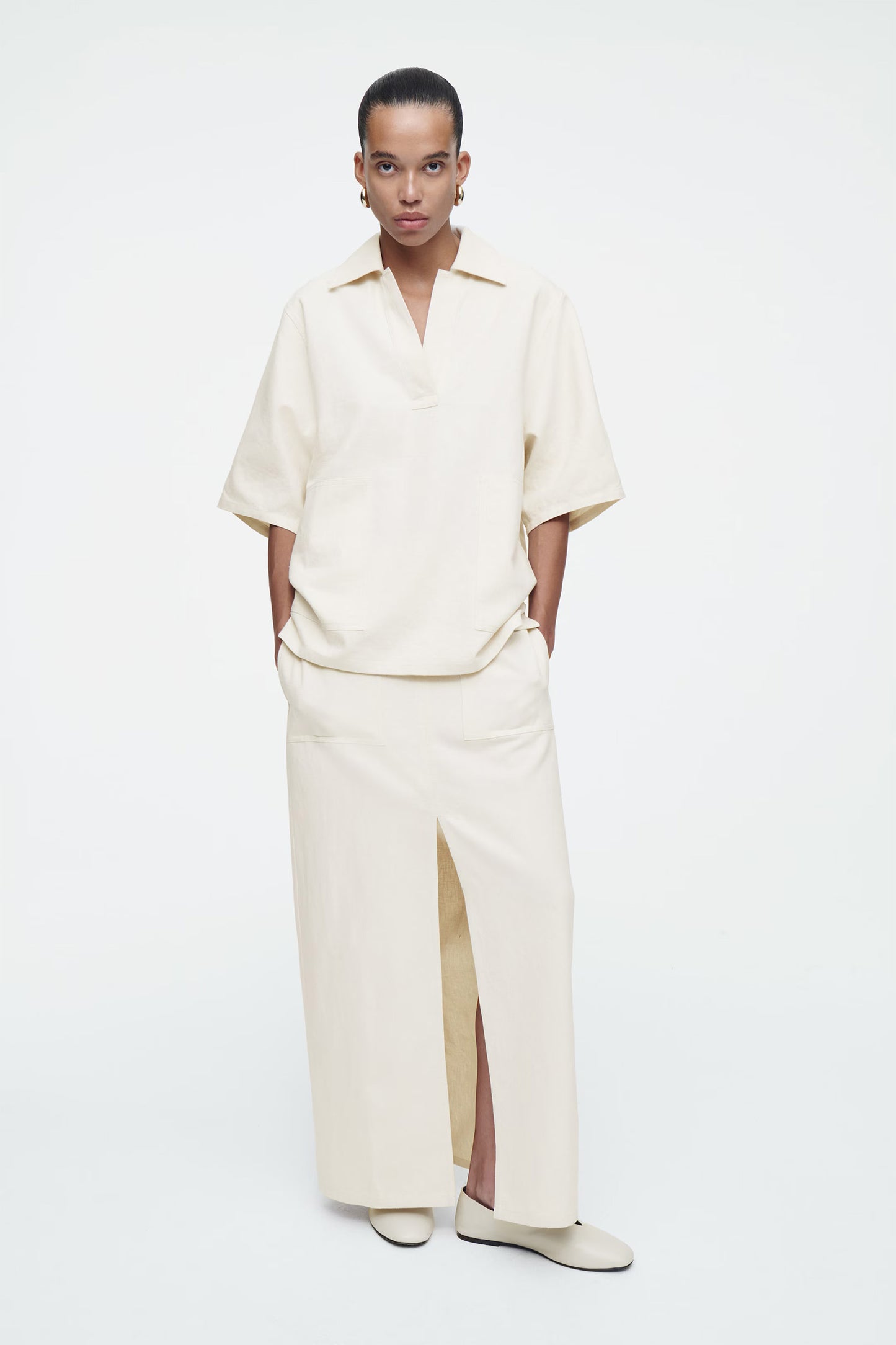 Linen-Twill Utility Maxi Skirt