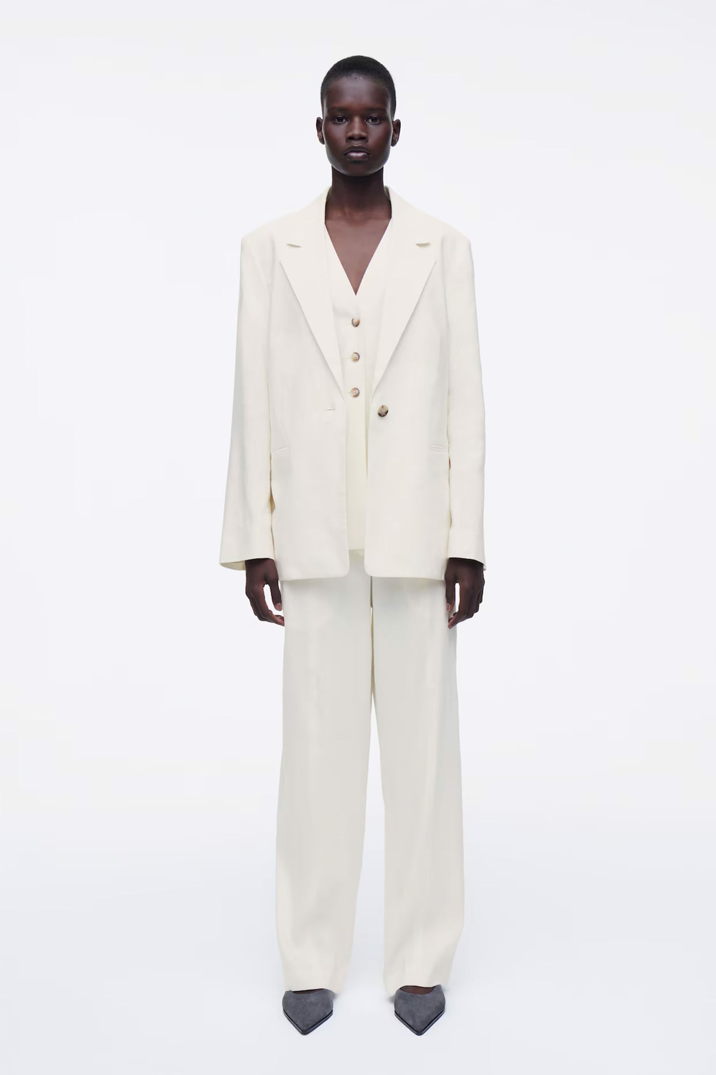 Layered Linen Blazer and Tailored Trousers Suit