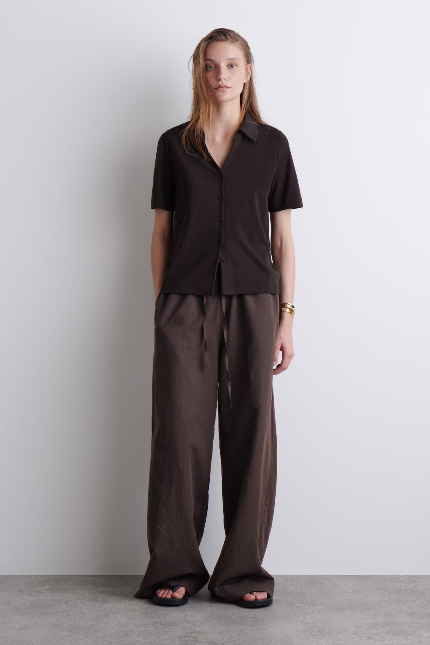 Wide Leg Linen Drawstring Trousers