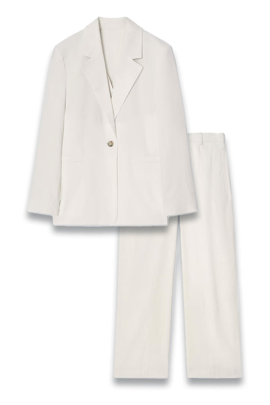 Layered Linen Blazer and Tailored Trousers Suit