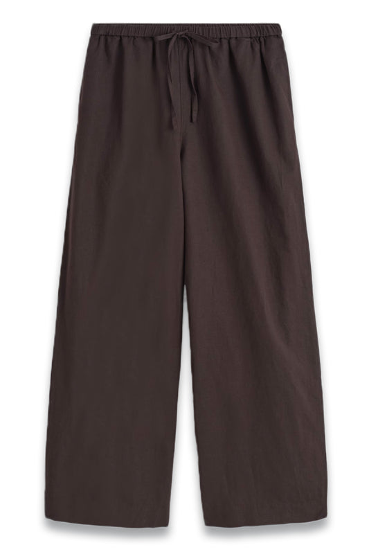Wide Leg Linen Drawstring Trousers