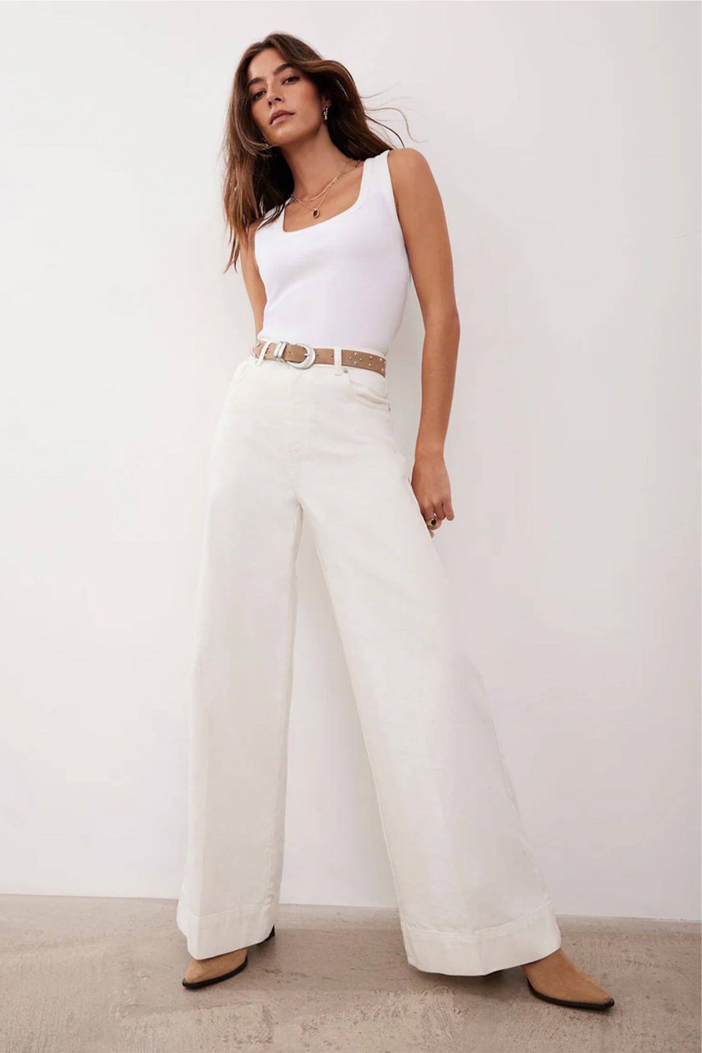 Cream Wide Leg Jeans