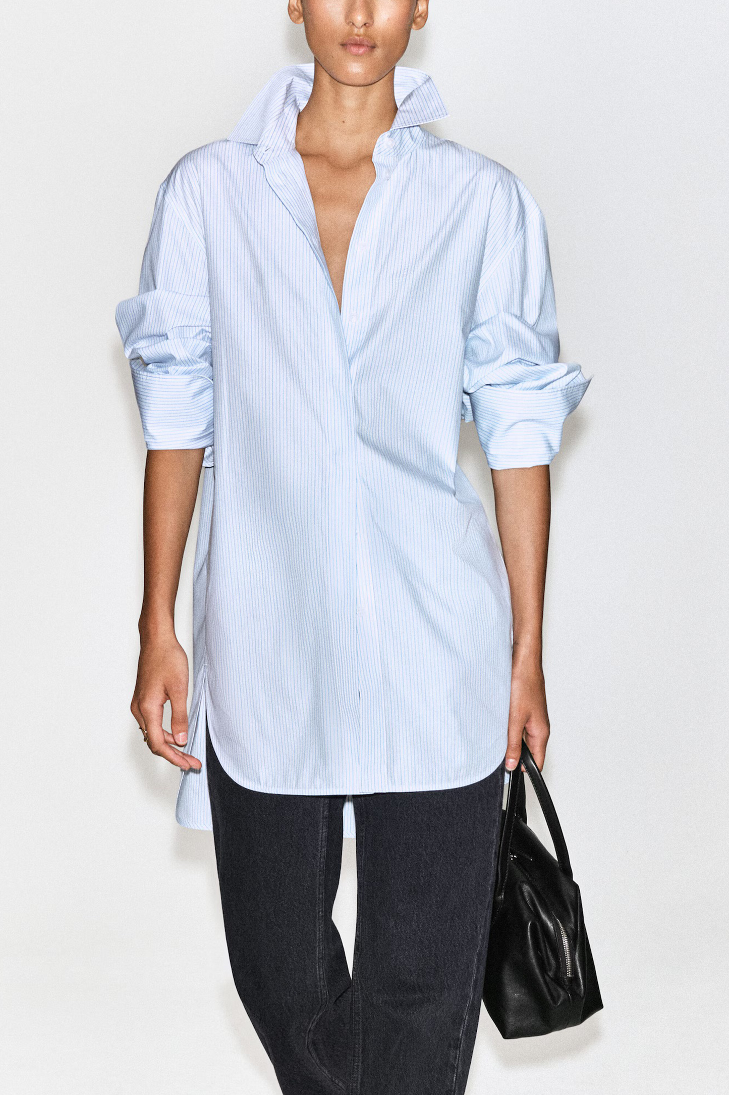 Cutaway-collar Striped Cotton-blend Shirt