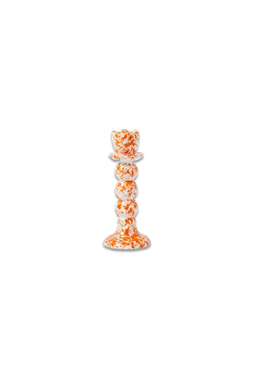 Splatter Orange Ceramic Candlestick Holder