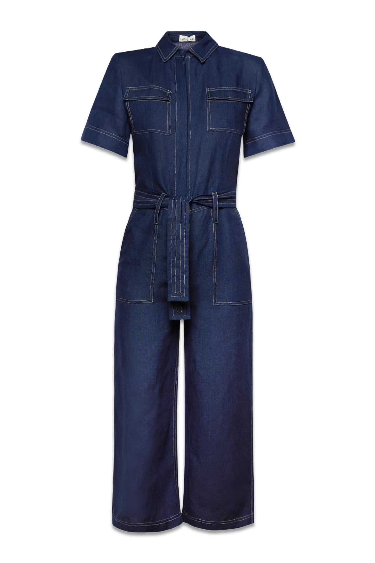 Oriana Belted Organic-Linen Jumpsuit