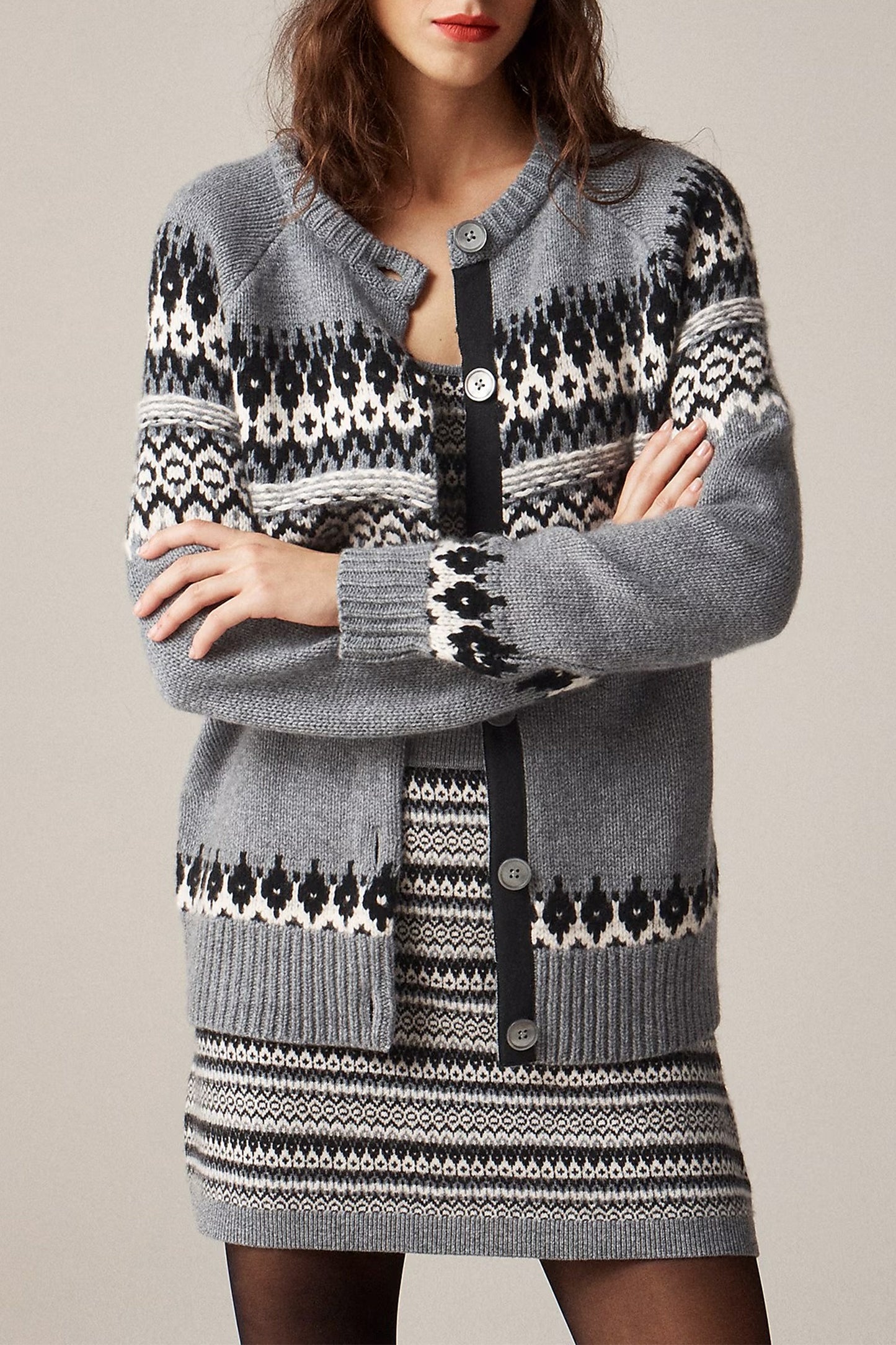 Cashmere relaxed Fair Isle cardigan sweater