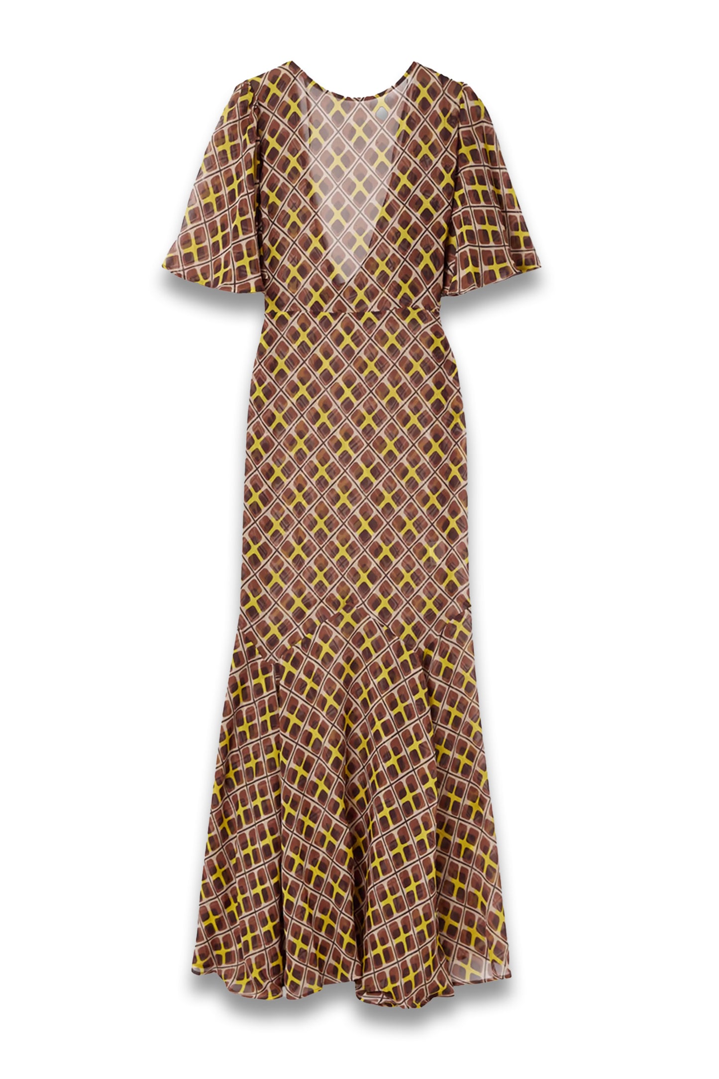 Cattail printed silk-blend chiffon gown