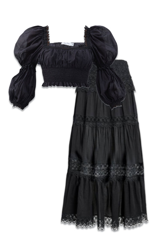 Daphne Square-Neck Crochet Cotton-Blend Crop Top and Guipure-Lace Skirt
