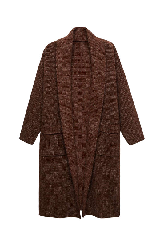 Chasey Longline Knitted Duster Coat, Brown
