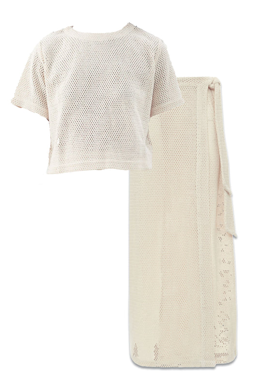 Citrine Cotton-Crochet T-shirt and Wrap Skirt