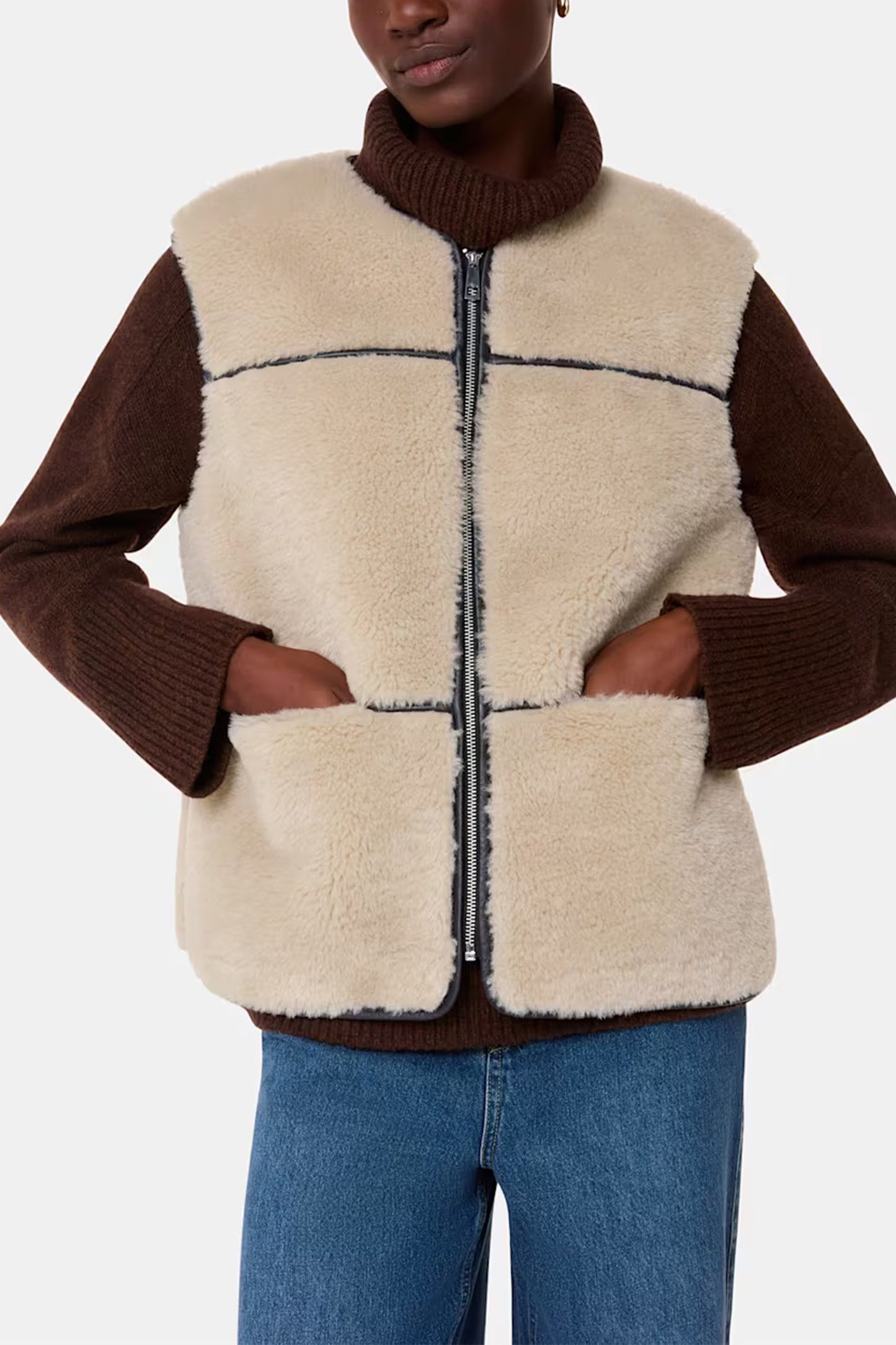 Whistles Neutral Rowena Faux Fur Waistcoat