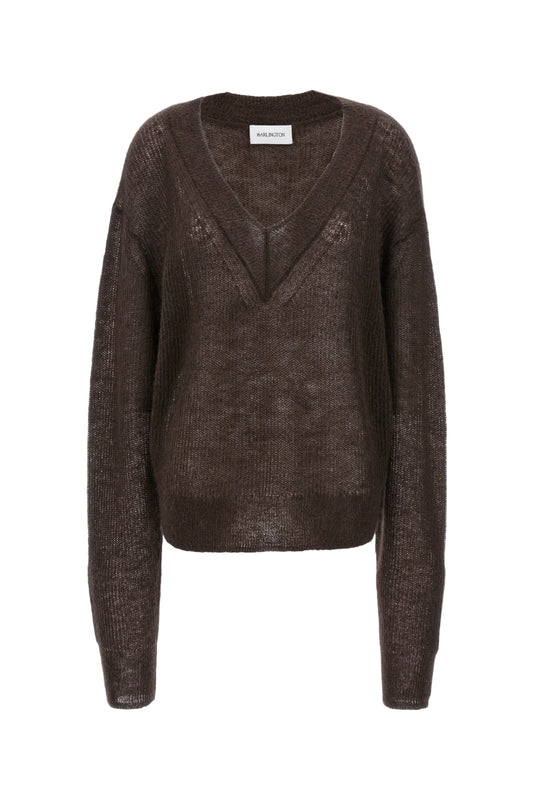 Brown Cleora V-neck Knitted Sweater