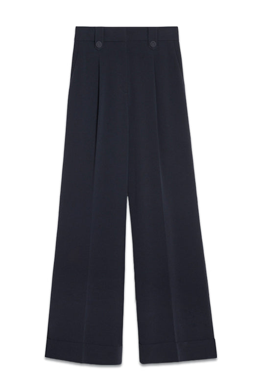 Clever Crepe Hartwood Pleated Wide-Leg Trousers Navy